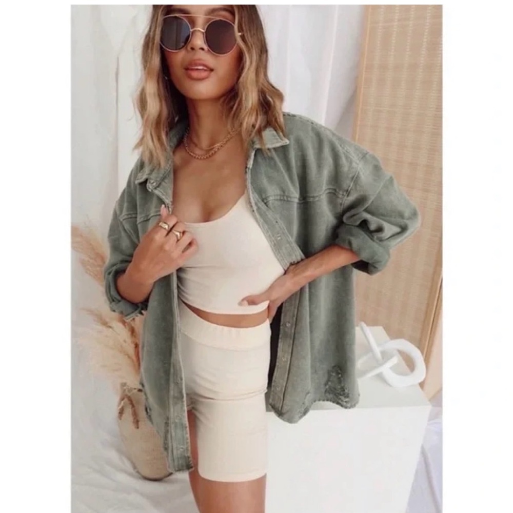 12th Tribe Green Oversized Button Down Shirt